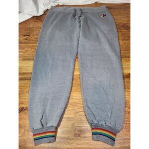 Aviator Nation Size XL Gray Drawstring Sweatpants Rainbow Cuff